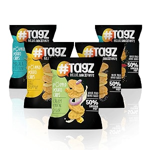 tagz popped potato chips i low fat chips i healthy snacks i no trans fat i no artificial additives 2 salt2 masala1 cream - pack of 5