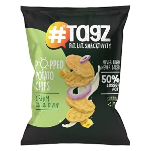 tagz popped potato chips i low fat chips i healthy snacks i no trans fat i no artificial additives cream n onion divin