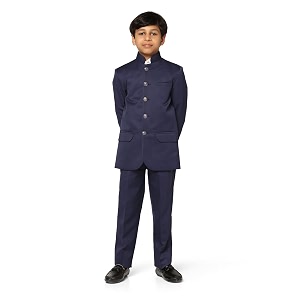 TAHVO Boys Cotton Blend Solid Bandhgala Regular