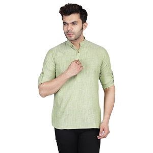 TAHVO Mens Casual Cotton Kurta Shirt Short