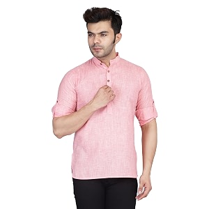 TAHVO Mens Casual Cotton Kurta Shirt Short