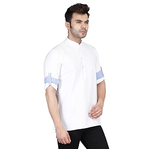 TAHVO Mens Casual Cotton Kurta Shirt Short
