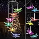 Taiga Hummingbird Solar Power Wind Chimes for Balcony &amp; Outdoor Home Decoration | Red Color Hanging Led Lights | Gift Item | Positive Energy Creator in Garden, Multi Color