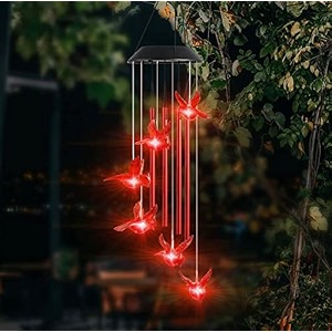 taiga red humming bird with hang tag solar power wind chimes for balcony outdoor amp home decoration  color changing hanging led lights  gift item  positive energy creator in garden