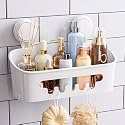 TAILI Plastic Diy Drill-Free Removable Vacuum Suction Cup Shower Caddy Wall Shelf Storage Basket For Shampoo & Toiletries, Kitchen Bathroom Bedroom Organizer, Light Grey
