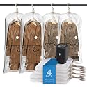 TAILI Hanging Vacuum Storage Bags for Clothes,4 Combo with Pump