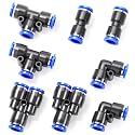 TAILONZ 8mm Push to Connect Fitting Splitters+Elbows+Tees+Straight 8Pcs