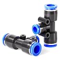 TAILONZ Blue Plastic Push Connect Fittings - 3 Way Tee Connector, 10mm x 6mm x 10mm Tube (Pack of 6)