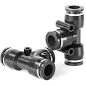 TAILONZ PNEUMATIC Black 1/8 inch OD Tee Plastic Push to Connect Fittings 3 Ways Tube Connect Push Fit Push Lock PE-1/8(Pack of 10)