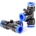 TAILONZ PNEUMATIC Blue 12MM x 10MM x 12MM Tube Tee Plastic Push to Connect Fittings 3 Ways PE12-10-12 (Pack of 6)