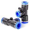 TAILONZ PNEUMATIC Blue 8MM Tube OD x 6MM Tube OD x 8MM Tube OD Tee Plastic Push to Connect Fittings 3 Ways Tube Connect Push Fit Push Lock PE8-6-8 (Pack of 6)