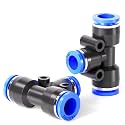 TAILONZ PNEUMATIC Blue Tee Plastic Push to Connect Fittings 3 Ways Tube Connect Push Fit 6MM-4MM-6MM (Pack of 6)