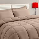 TAIMIT Beige Twin Size Comforter Set - 5 Pieces, Bed in a Bag Bedding Sets with All Season Soft Quilted Warm Fluffy Reversible Comforter,Flat Sheet,Fitted Sheet,1 Pillow Shams,1 Pillowcases