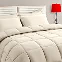 TAIMIT Light Beige King Comforter Set - 7 Pieces, Bed in a Bag Bedding Sets with All Season Soft Quilted Warm Fluffy Comforter,Flat Sheet,Fitted Sheet,2 Pillow Shams,2 Pillowcases