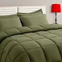 TAIMIT Olive Green Twin Size Comforter Set - 5 Pieces, Bed in a Bag Bedding Sets with All Season Soft Quilted Warm Fluffy Reversible Comforter,Flat Sheet,Fitted Sheet,1 Pillow Shams,1 Pillowcases
