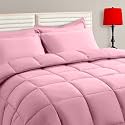 TAIMIT Pink Full Size Comforter Set - 7 Pieces, Bed in a Bag Bedding Sets with All Season Soft Quilted Warm Fluffy Reversible Comforter,Flat Sheet,Fitted Sheet,2 Pillow Shams,2 Pillowcases