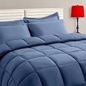 TAIMIT Slate Blue Full Size Comforter Set - 7 Pieces, Bed in a Bag Bedding Sets with All Season Soft Quilted Warm Fluffy Reversible Comforter,Flat Sheet,Fitted Sheet,2 Pillow Shams,2 Pillowcases
