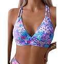 Tainehs Women's Push Up V Neck Bikini Tops Criss Cross Back Padded Bathing Suit Top Only