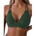 Tainehs Women's Push Up V Neck Bikini Tops Criss Cross Back Padded Bathing Suit Top Only