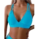 Tainehs Women's Push Up V Neck Bikini Tops Criss Cross Back Padded Bathing Suit Top Only