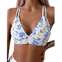 Tainehs Women's Push Up V Neck Bikini Tops Criss Cross Back Padded Bathing Suit Top Only