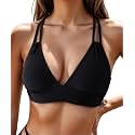 Tainehs Women's Push Up V Neck Bikini Tops Criss Cross Back Padded Bathing Suit Top Only