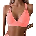 Tainehs Women's Push Up V Neck Bikini Tops Criss Cross Back Padded Bathing Suit Top Only
