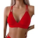 Tainehs Women's Push Up V Neck Bikini Tops Criss Cross Back Padded Bathing Suit Top Only