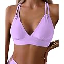 Tainehs Women's Push Up V Neck Bikini Tops Criss Cross Back Padded Bathing Suit Top Only