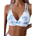 Tainehs Women's Push Up V Neck Bikini Tops Criss Cross Back Padded Bathing Suit Top Only