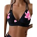 Tainehs Women's Push Up V Neck Bikini Tops Criss Cross Back Padded Bathing Suit Top Only