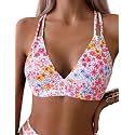 Tainehs Women's Push Up V Neck Bikini Tops Criss Cross Back Padded Bathing Suit Top Only
