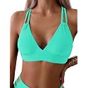 Tainehs Women's Push Up V Neck Bikini Tops Criss Cross Back Padded Bathing Suit Top Only