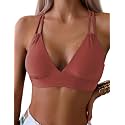 Tainehs Women's Push Up V Neck Bikini Tops Criss Cross Back Padded Bathing Suit Top Only