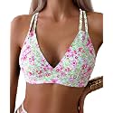 Tainehs Women's Push Up V Neck Bikini Tops Criss Cross Back Padded Bathing Suit Top Only