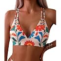 Tainehs Women's Push Up V Neck Bikini Tops Criss Cross Back Padded Bathing Suit Top Only