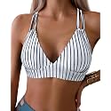Tainehs Women's Push Up V Neck Bikini Tops Criss Cross Back Padded Bathing Suit Top Only
