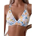 Tainehs Women's Push Up V Neck Bikini Tops Criss Cross Back Padded Bathing Suit Top Only