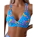 Tainehs Women's Push Up V Neck Bikini Tops Criss Cross Back Padded Bathing Suit Top Only