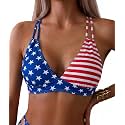 Tainehs Women's Push Up V Neck Bikini Tops Criss Cross Back Padded Bathing Suit Top Only