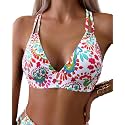 Tainehs Women's Push Up V Neck Bikini Tops Criss Cross Back Padded Bathing Suit Top Only