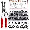Taiss 120PCS 7-22mm Black Spring Band Hose Clamps with Swivel Flat Hose Clamp Plier Assortment Kits.Low Pressure Air Clip Strap Clamp for Hose Fuel Silicone Vacuum Hose Clamp