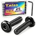Taiss 25pcs M6 x 20mm Flat Head Socket Head Screw Furniture Bolts,Furniture Screws Stainless Steel 18-8(304),M6 Bolts Black Zinc Plated Fully Threaded,Countersunk Connector Screws with Hex Spanner