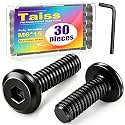 Taiss 30pcs M6 x 15mm Flat Head Socket Head Screw Furniture Bolts,Furniture Screws Stainless Steel 18-8(304),M6 Bolts Black Zinc Plated Fully Threaded,Countersunk Connector M6 Screws with Hex Spanner