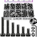 Taiss 380PCS M4 Screw Kit M4x6/8/12/16/20/30mm 6 Size Hex Socket Head Cap Screws,M4 Bolts and Nuts &amp; Washers Assortment with Hex Wrench 12.9 Grade Alloy Steel Black Zinc Plated Small Metric Screws