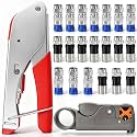 Taiss Coax Cable Crimper Tool Kit with 20 PCS F Style RG59 RG6 Compression connectors,Coaxial Cable Stripper,Coaxial Cable Compression Tool Kit,coaxial cable crimper