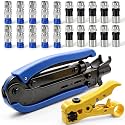 Taiss Coaxial Compression Tool Coax Cable Crimper Kit with 20 PCS F Style RG6 connectors,Adjustable RG6 RG59 RG11 75-5 75-7 Coaxial Cable Stripper,coaxial cable crimper Tool Kit