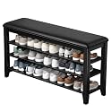 Taitiy Shoe Bench with 3 Tier Adjustable Shelves Rubberwood Entryway 39.4''