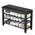 Taitiy Shoe Bench with 3 Tier Adjustable Shelves Rubberwood Entryway 31.5''