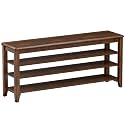 Taitiy Shoe Bench with 3 Tier Adjustable Shelves Rubberwood Entryway 47.2''